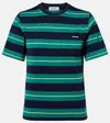 Miu Miu T-shirt Aderente In Cotone A Righe In Blue