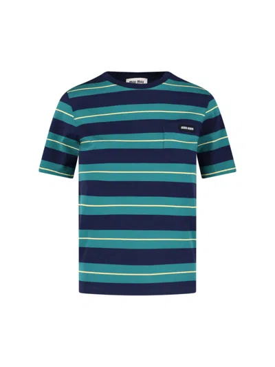 Miu Miu Logo Striped T-shirt