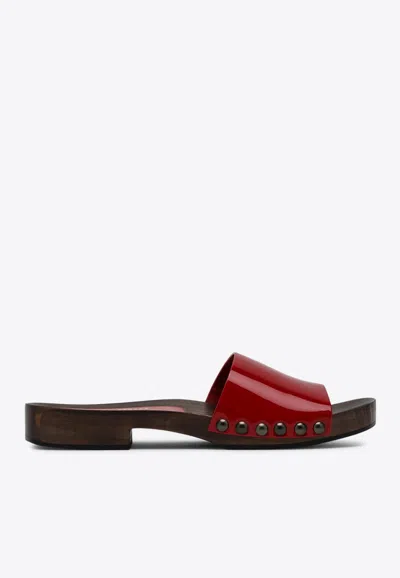 MIU MIU LOGO STUDDED FLAT SANDALS
