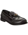 Miu Miu Studded Brushed Leather Penny Loafers In Black