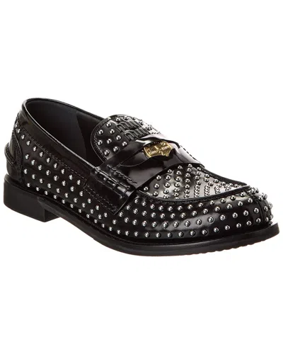 MIU MIU MIU MIU LOGO STUDDED LEATHER LOAFER