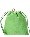 Miu Miu Logo Suede Drawstring Pouch In Green