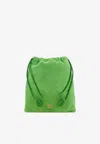 Miu Miu Logo Suede Drawstring Pouch In Green
