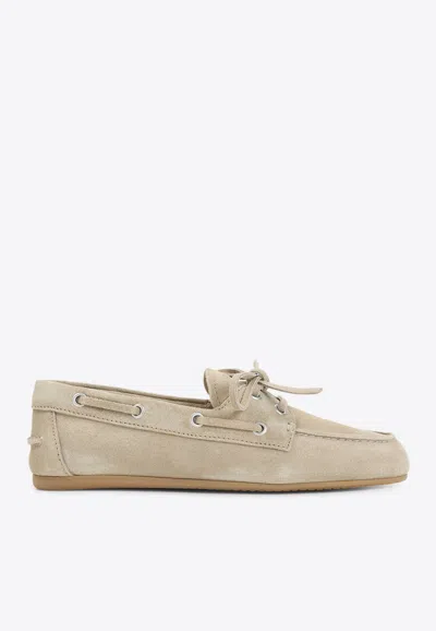 MIU MIU LOGO SUEDE LOAFERS