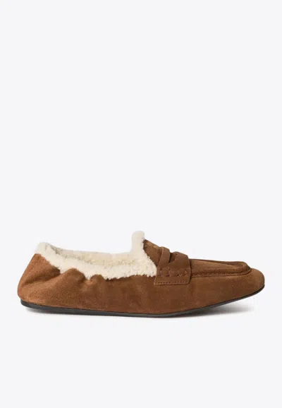 MIU MIU LOGO SUEDE LOAFERS