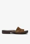 Miu Miu Distressed Suede Clogs Featuring Studded Detail In Brown