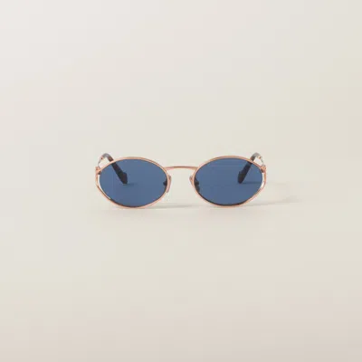 Miu Miu Womens Pink Mu 52ys Round-frame Branded-arm Metal Sunglasses In Dark Blue