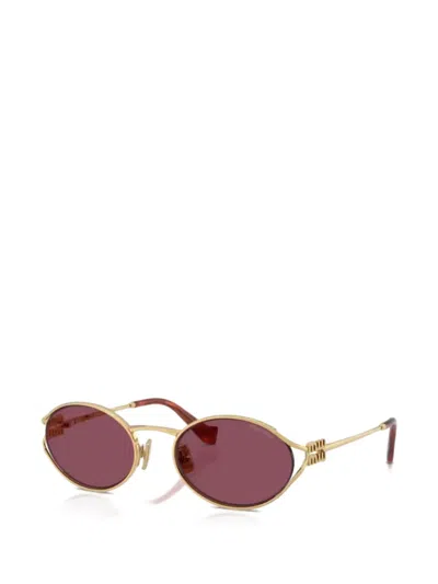 Miu Miu Logo Sunglasses In Gold