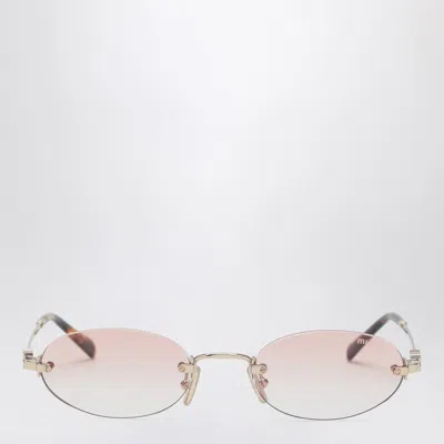 MIU MIU MIU MIU MIU MIU LOGO SUNGLASSES IN GOLD/GRADIENT PINK