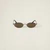 Miu Miu Womens Gold A54s Oval-frame Metal Sunglasses In Loden Green Lenses
