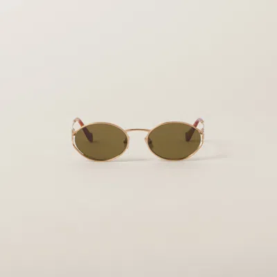 Miu Miu Logo Sunglasses In Loden Lenses
