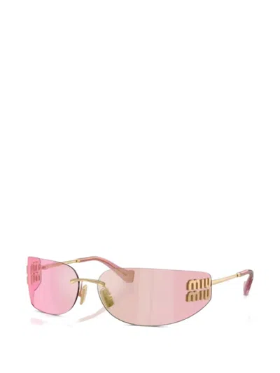 Miu Miu Logo Sunglasses In Gold