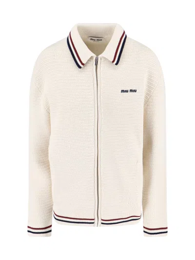Miu Miu Logo Sweater In Beige
