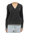 Miu Miu Women Logo Emboidery Sweater In Black