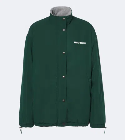 Miu Miu Logo Technical Jacket In Green