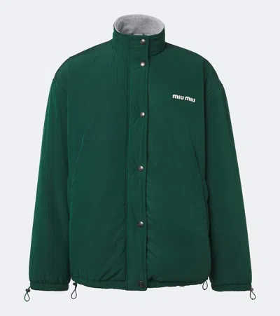 Miu Miu Logo Technical Jacket In Green