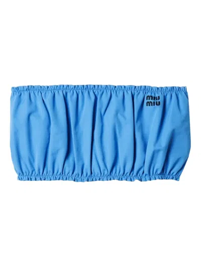 Miu Miu Cotton Poplin Bandeau Top In Turquoise
