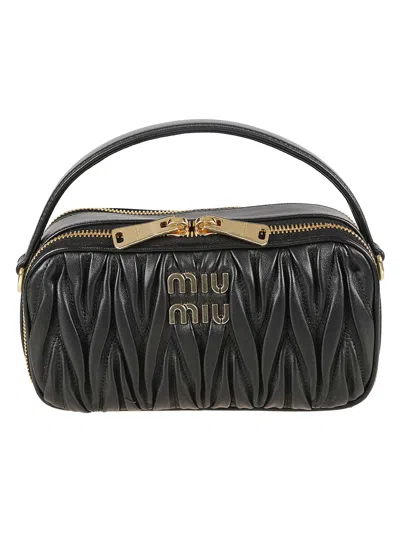 Miu Miu Logo Top Zip Shoulder Bag In Black