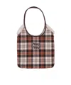 Miu Miu Embroidered Fabric Shopping Bag In Brown