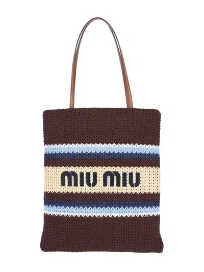 Miu Miu Logo Tote Bag In Brown