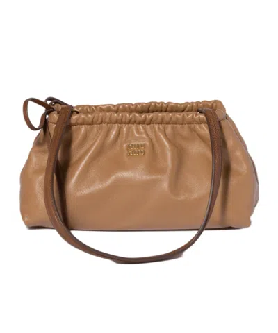 Miu Miu Logo Tote Bag In Brown