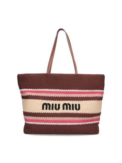 Miu Miu Logo Tote Bag In Multi