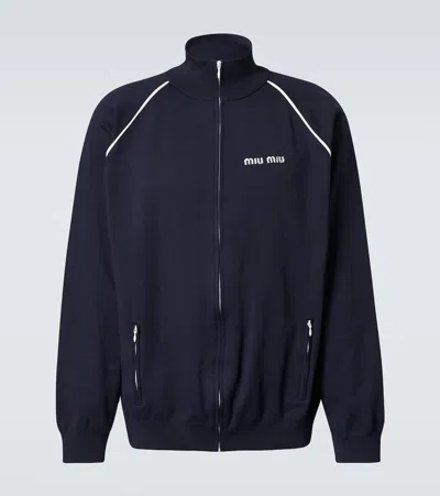 Miu Miu Bomberjacke Mit Logo-stickerei In Blue