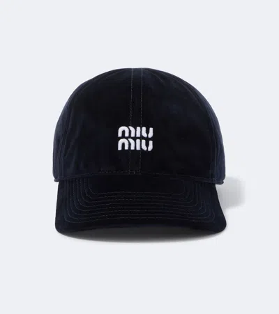 Miu Miu Logo Velvet Baseball Cap In Black