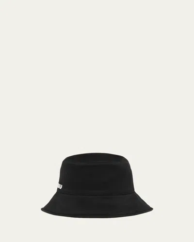 Miu Miu Logo Velvet Bucket Bag In Nero/bianco