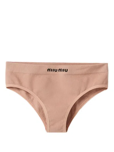 Miu Miu Logo-waistband Seamless Briefs In F0a48 Nudo