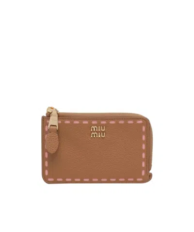 Miu Miu Logo Wallet In Brown