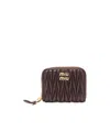 Miu Miu Matelassé Leather Zip Wallet In Brown