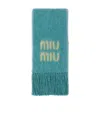 Miu Miu Logo Wool Scarf In Blue
