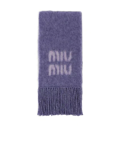 Miu Miu Logo Wool Scarf In Purple
