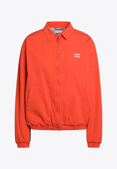Miu Miu Logo Zip-up Jacket In Orange
