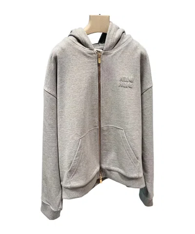 Miu Miu Wool And Nylon Knit Hoodie In Grey