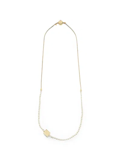 Pre-owned Miu Miu Logo-charm Necklace In Gold