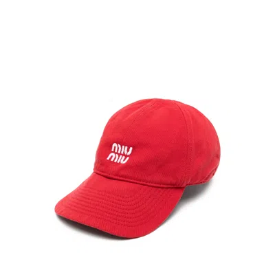 Miu Miu Logo-detail Baseball Cap In Red