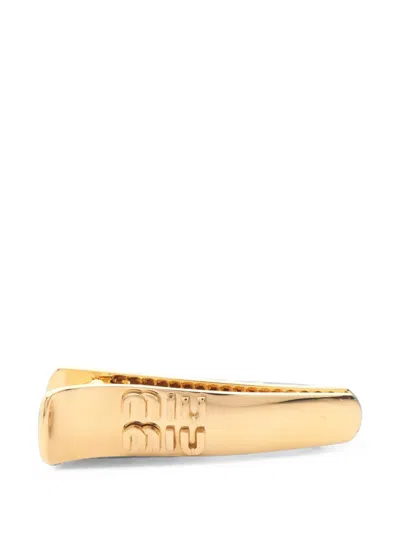 Pre-owned Miu Miu Logo-detail Hair Clip In Gold