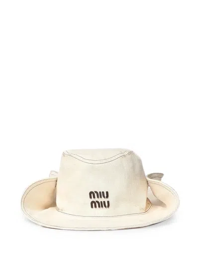 Miu Miu Logo-detail Hat In Neutrals