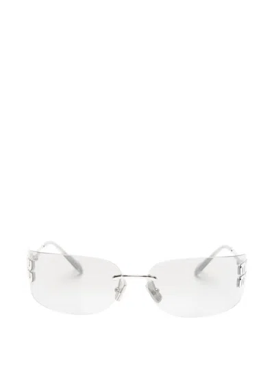 Miu Miu Logo-embellished Rimless Sunglasses In White