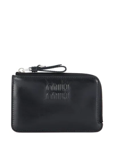 Miu Miu Logo-embossed Card Holder In Black