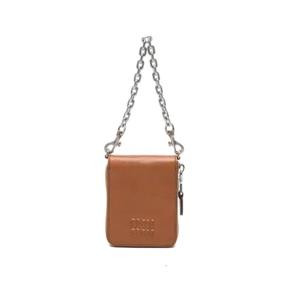Miu Miu Logo-embossed Chain-strap Wallet In Pink
