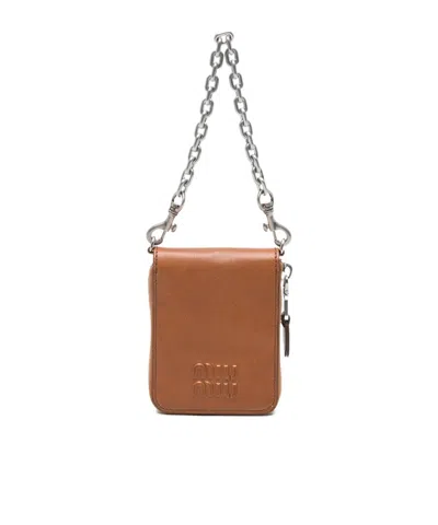 Miu Miu Logo-embossed Chain-strap Wallet In Brown