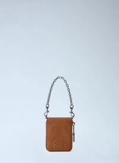 Miu Miu Logo-embossed Chain-strap Wallet In Brown