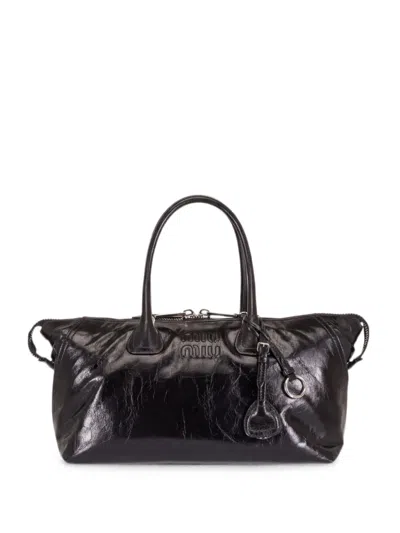 Miu Miu Logo-embossed Leather Tote Bag In White