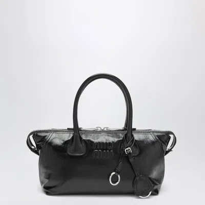 Miu Miu Logo-embossed Leather Tote Bag In Black