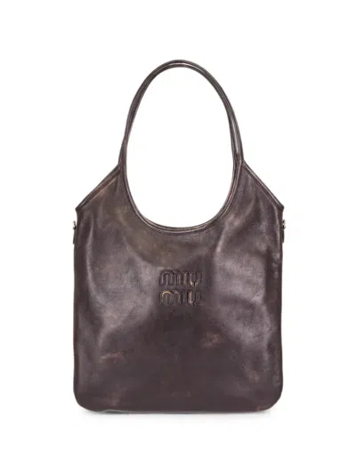 Miu Miu Logo-embossed Leather Tote Bag In Red