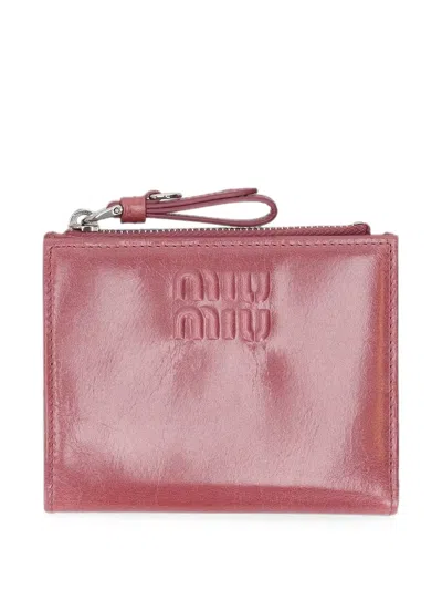 Miu Miu Logo-embossed Leather Wallet In Red