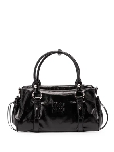Miu Miu Logo-embossed Tote Bag In Black